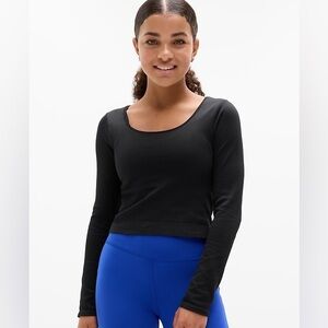 Athleta Rib Black Long Sleeve Crop Top